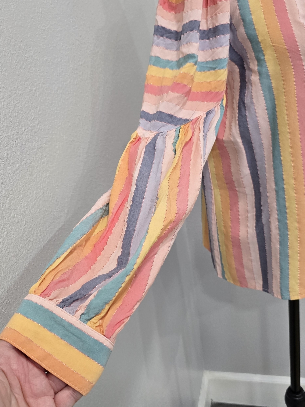 Anthropologie Amadi Rainbow Stripe Balloon Sleeve Blouse XS NWT - Picture 6 of 9